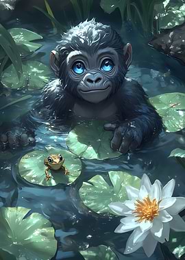 Baby Gorilla in Pond Animal
