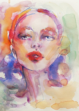 Bright Purple and Pink Watercolor Portrait of a Woman