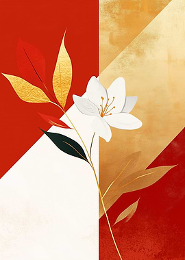 Golden Blossom – Modern Botanical Contrast - Gold Leaf Flower Art