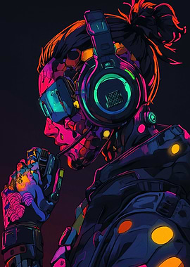 Cyberpunk Cyborg with Headphones