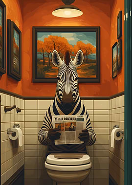 Zebra in Bathroom Toilet Funny