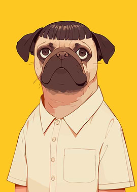 Funny Pug Bowl Cut Hairstyle Minimalist Art Illustration