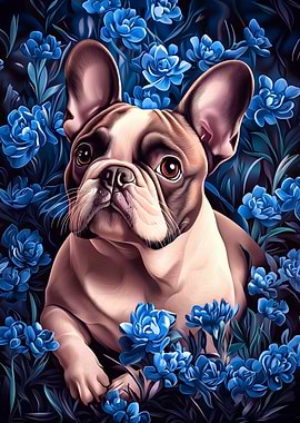French Bulldog in Blue Flowers