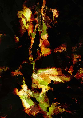 Night Sky Abstract Art with Green and Orange