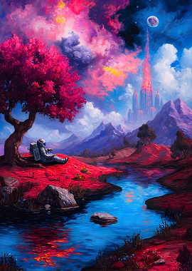Astronaut Contemplating a Dreamy Landscape