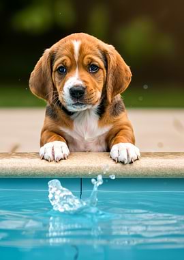 Puppy by the Pool