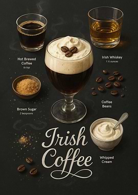 Irish Coffee Poster – Whiskey Espresso Cream Cocktail
