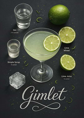 Gimlet Cocktail Poster – Gin and Lime Minimal Classic