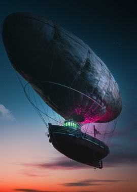 Steampunk Airship at Sunset