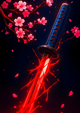 Red Katana with Cherry Blossoms