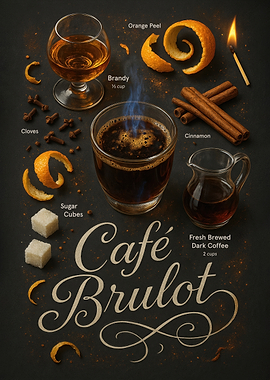 Café Brûlot Poster – Fiery Spiced Brandy Coffee Cocktail