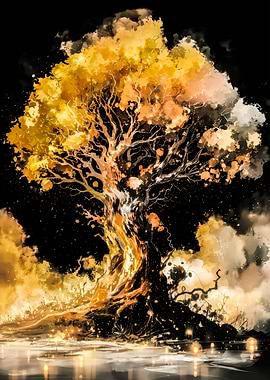 Golden Tree Watercolor