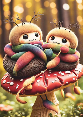Cute Fuzzy Creatures on Mushroom