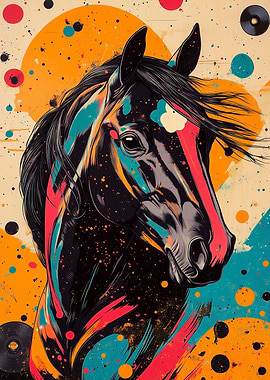 Abstract Horse Portrait | Neon Mustang Horse | Vibrant Horse Wall Art