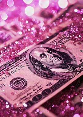 Pink Glitter Cash Aesthetic with Hundred Dollar Bills