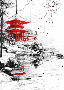 Japanese Pagoda Landscape