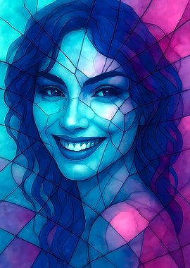 Radiant Smilling Beauty in Blue and Pink