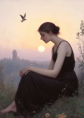Woman in Black Dress at Sunset