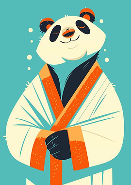 Comfy Panda in a Robe Cute Minimalist Art Illustration