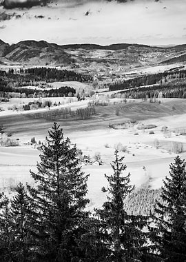 Black and White Mountain Valley