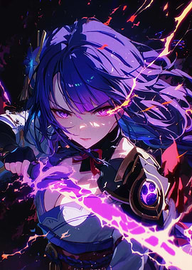Anime Girl with Purple Energy