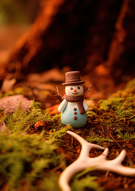 Clay Snowman in Forest