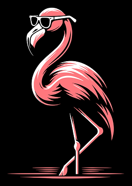 Cool Flamingo Illustration, Pink Flamingo in Sunglasses, Funny Flamingo poster