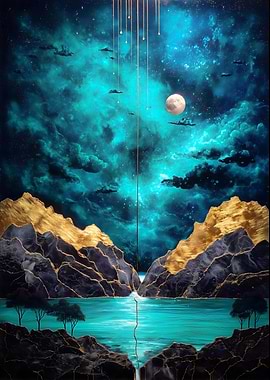 Golden Mountains & Night Sky