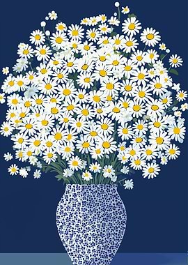 Daisy Bouquet in Blue Vase