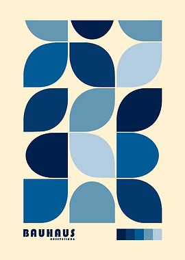 Bauhaus Geometric Blue Leaves