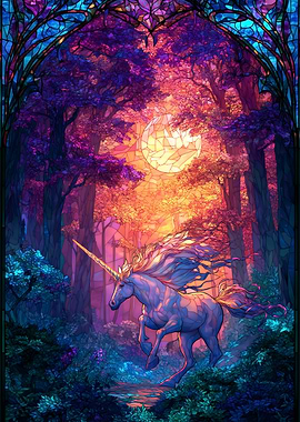 Unicorn in Enchanted Forest