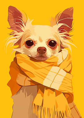 Adorable Chihuahua in Scarf Cute Dog Minimalist Art Illustration