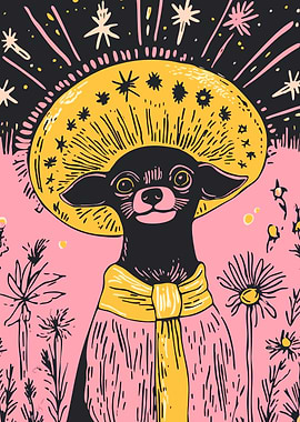 Cute Chihuahua in a Sombrero Minimalist Art Illustration