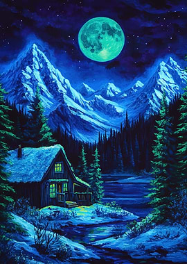 Cabin Under Moonlight