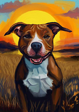 Happy Pitbull Sunset Portrait