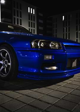 Blue Nissan Skyline R34