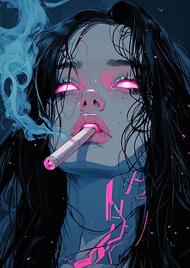 Cyberpunk Woman Smoking