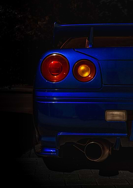 Blue Nissan Skyline R34 GTR