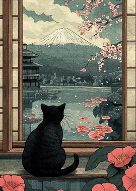 Cat Japanese Landscape