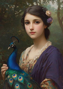 Young Woman with Peacock