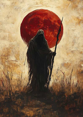 Dark Figure Under Blood Moon
