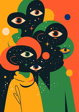 Abstract Cosmic Creatures Minimalist Art Illustration