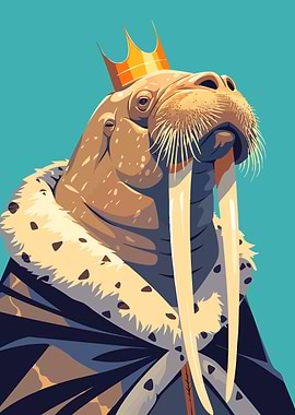 Walrus King Funny Cute Minimalist Art Illustration