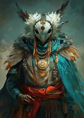 Masked Figure with Feathers