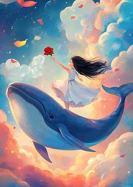 Girl on Whale in Sky