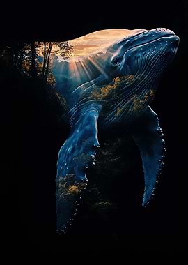 Whale and Forest Double Exposure