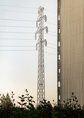 Power Line Tower and Building