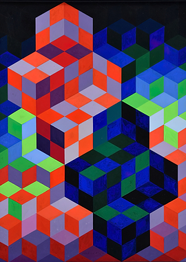 Victor Vasarely Abstract Geometric Cubes