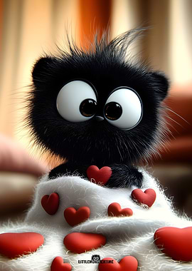 Snuggle - Cute Black Monster Cat with Hearts