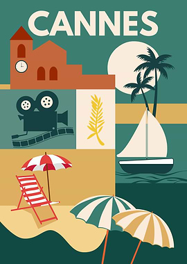 Vintage Cannes Travel Poster – French Riviera Beach